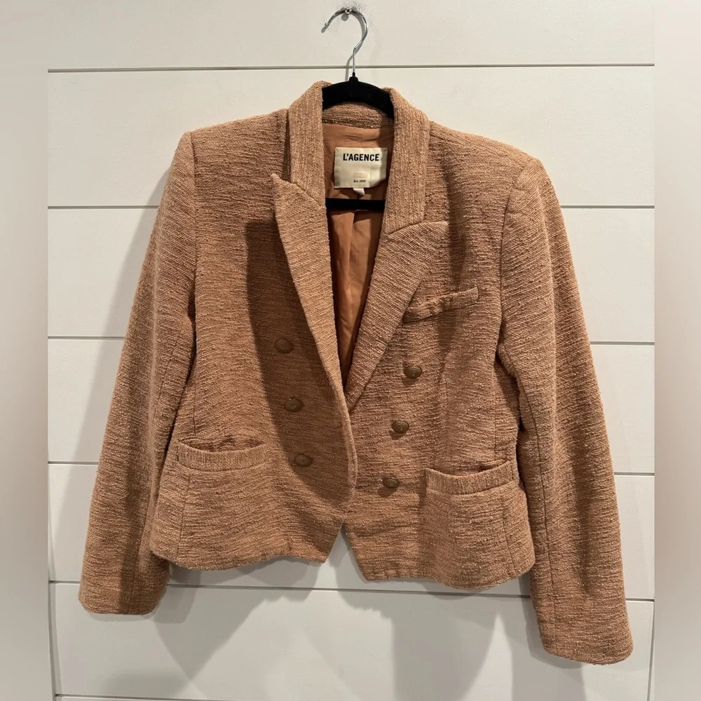 L’AGENCE brown tweed Brooke cropped blazer - Picture 6 of 10